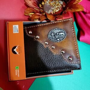 Praying Cowboy Wallet Bifold Bubble pattern brown & Tan faux leather